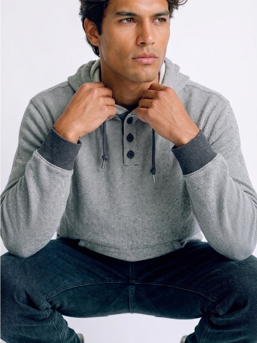 Men’s RVCA Gray Hooded Henley Sweatshirt